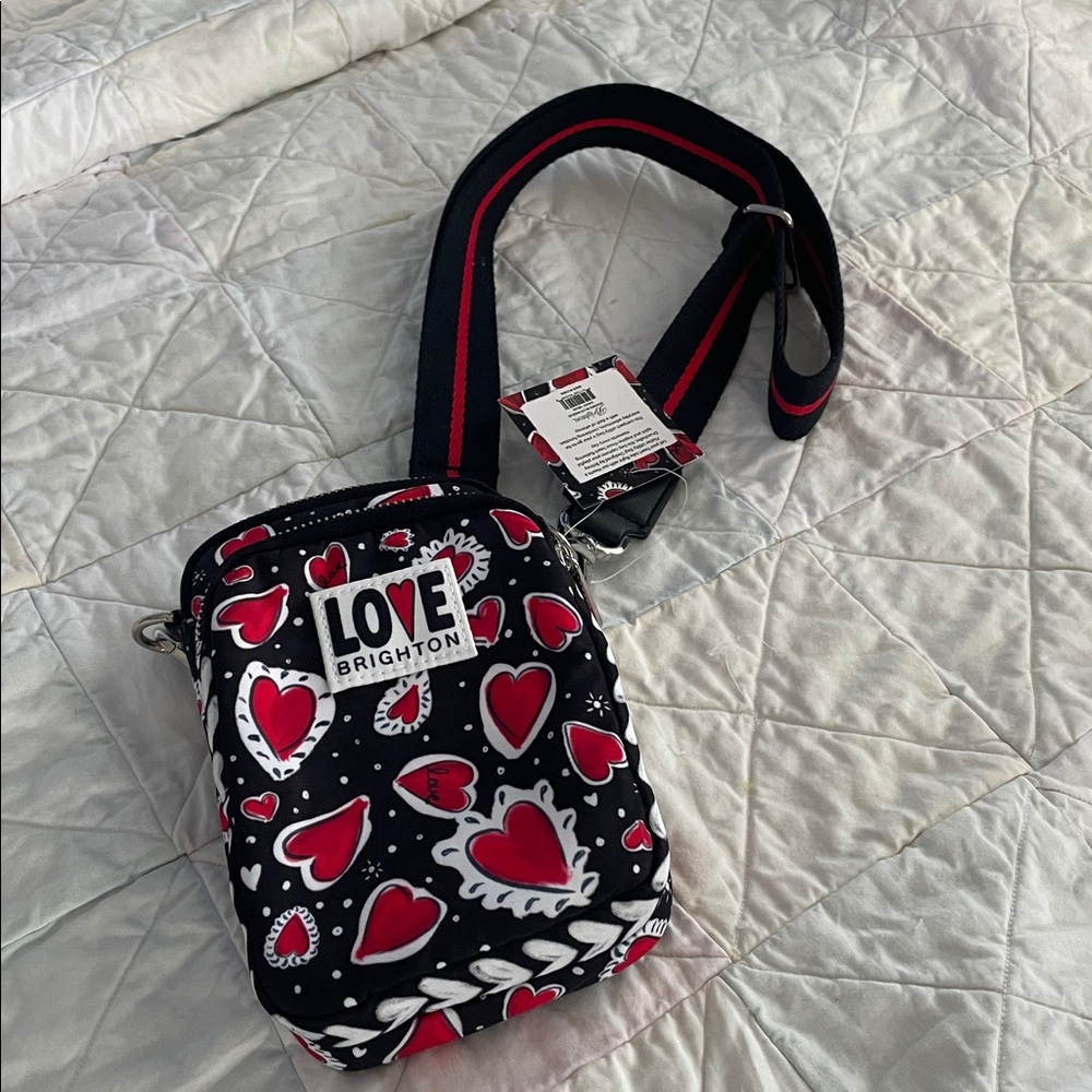 New Brighton Black Crossbody with Red Heart Print